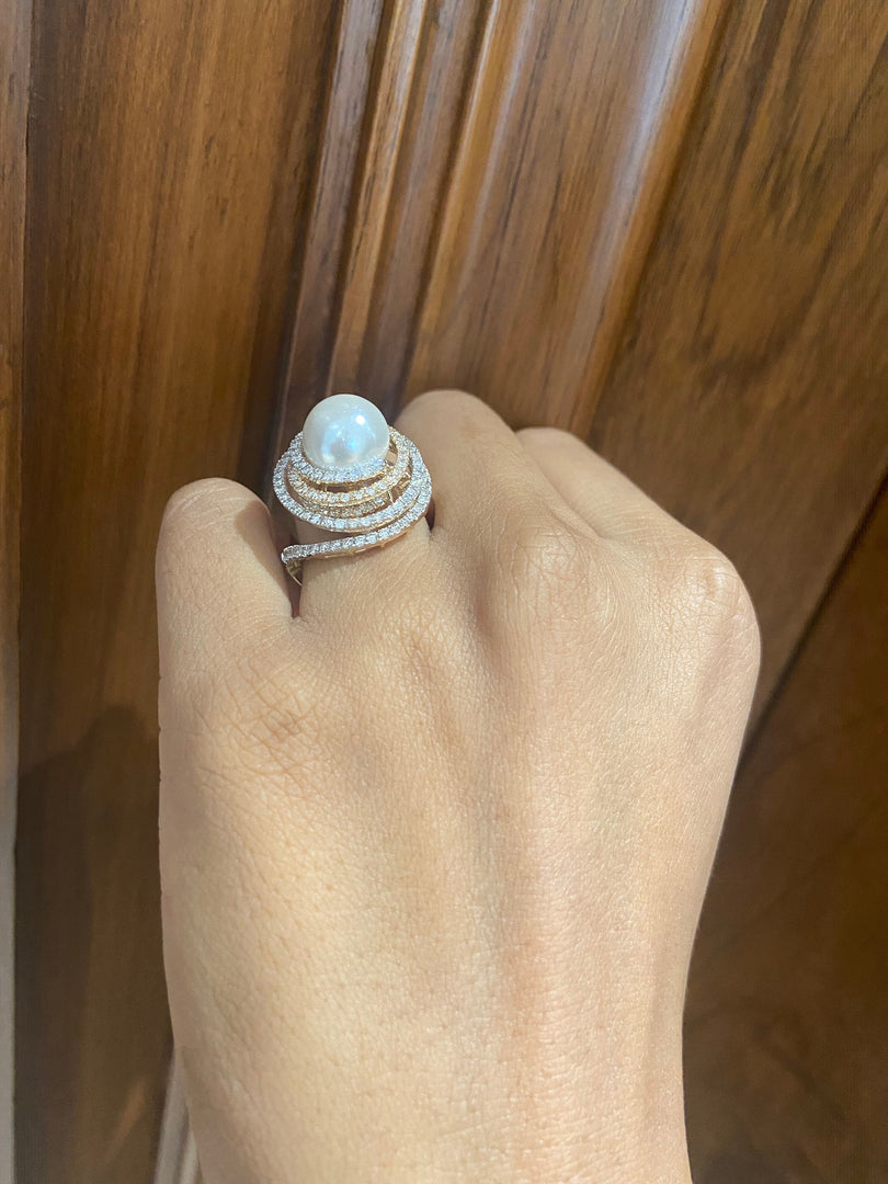 Cultured South Sea Pearl Diamond Ring, Gemstone Diamond Ring, 14k Solid Gold, Dual Tone Ring, Natural Diamonds, Gift for her
