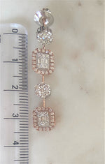 Load image into Gallery viewer, Baguette and Round Diamond Earrings, Illusion Setting Dangle Diamond Earrings, 14K Solid Gold, Dual Toned, Natural Diamonds, Gift for her
