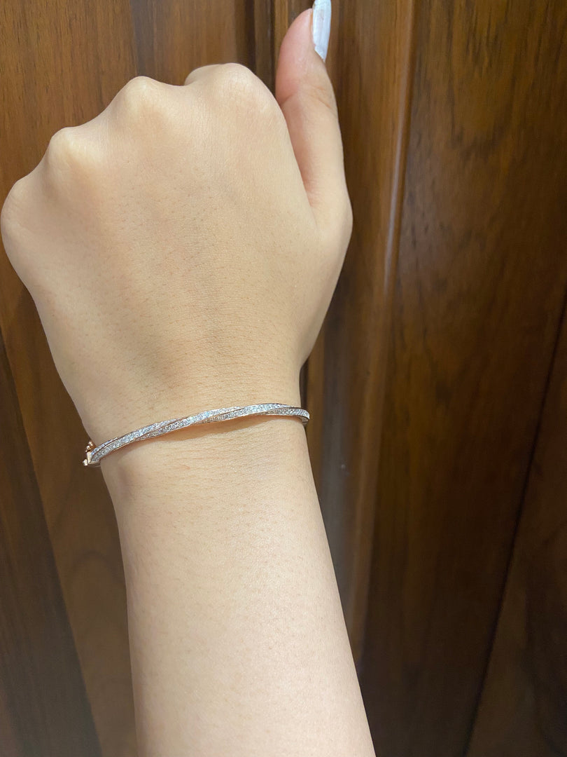 Diamond Cuff Bracelet In 14k Solid Gold, Twisted Sleek Bracelet With Natural Diamonds, Ready To Ship, Women&#39;s Day Gift