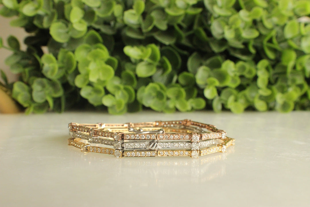 Trinity Tennis Bracelet, 14k Solid Gold, Natural Diamonds, Stacking Bracelet, Three Tone Bracelet, Pointer Eternity Bracelet, Gift For Her