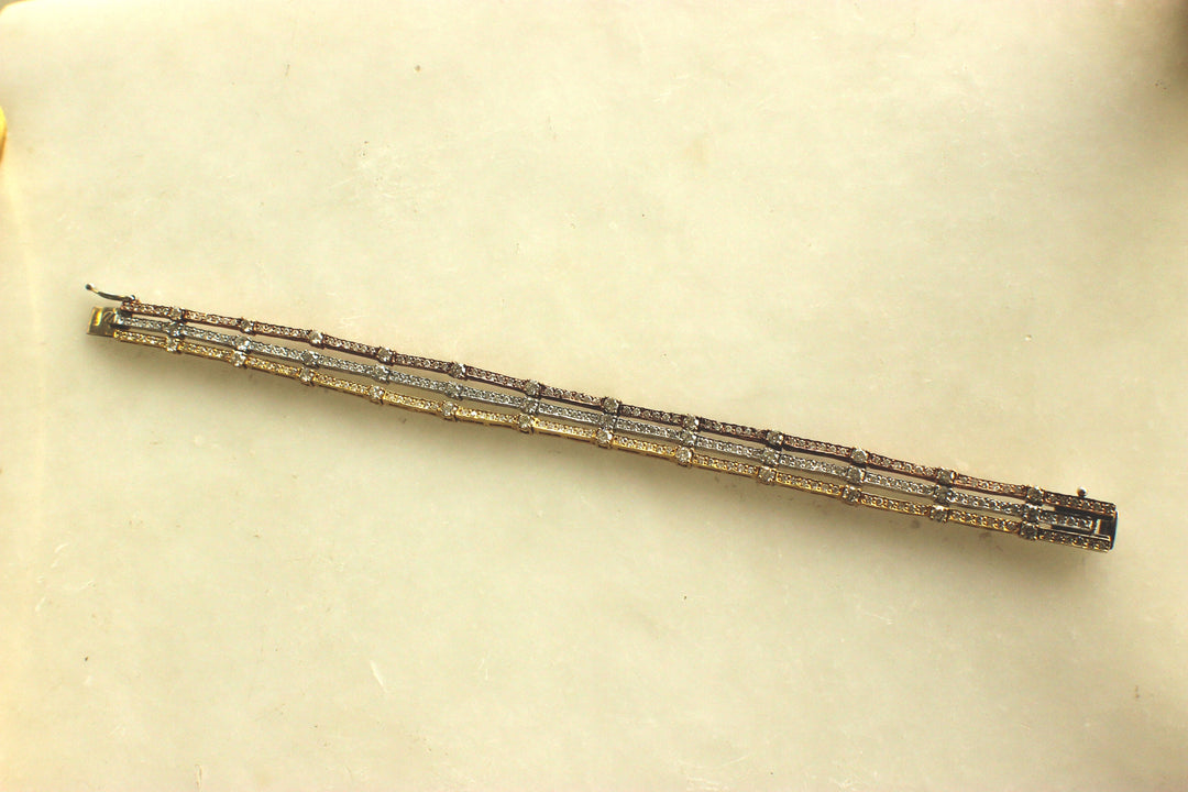 Trinity Tennis Bracelet, 14k Solid Gold, Natural Diamonds, Stacking Bracelet, Three Tone Bracelet, Pointer Eternity Bracelet, Gift For Her