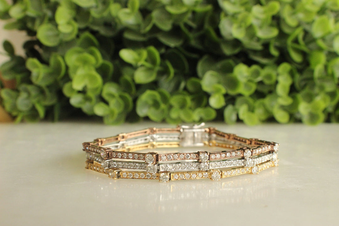 Trinity Tennis Bracelet, 14k Solid Gold, Natural Diamonds, Stacking Bracelet, Three Tone Bracelet, Pointer Eternity Bracelet, Gift For Her