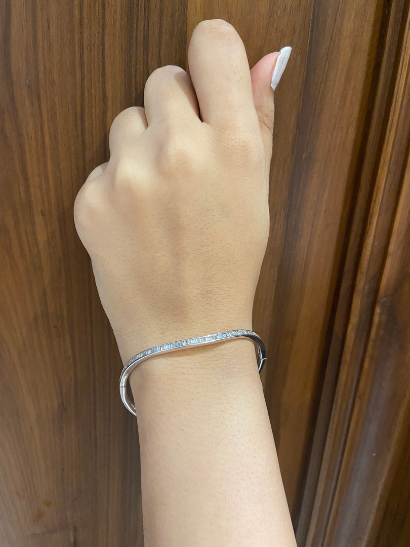 Baguette Diamond Bracelet With Wavy Design, 14k Solid Gold, Natural Diamonds, Gift for her