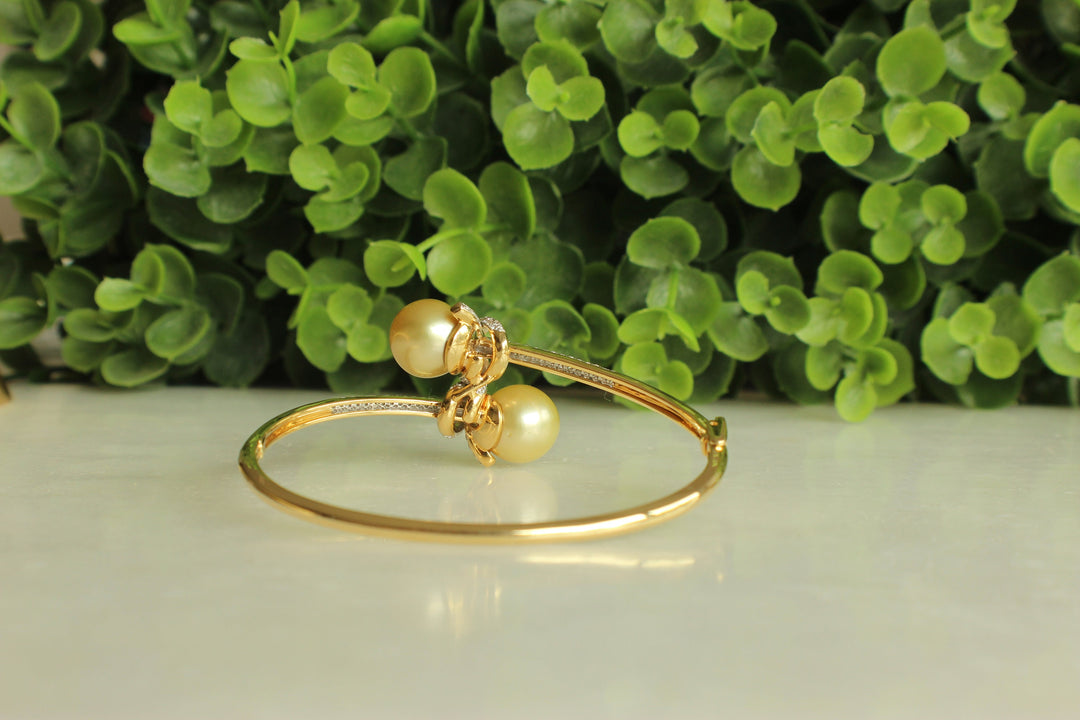 Twin South Sea Pearl Diamond Bracelet, 14k Solid Gold, Natural Diamonds, Gift For Her