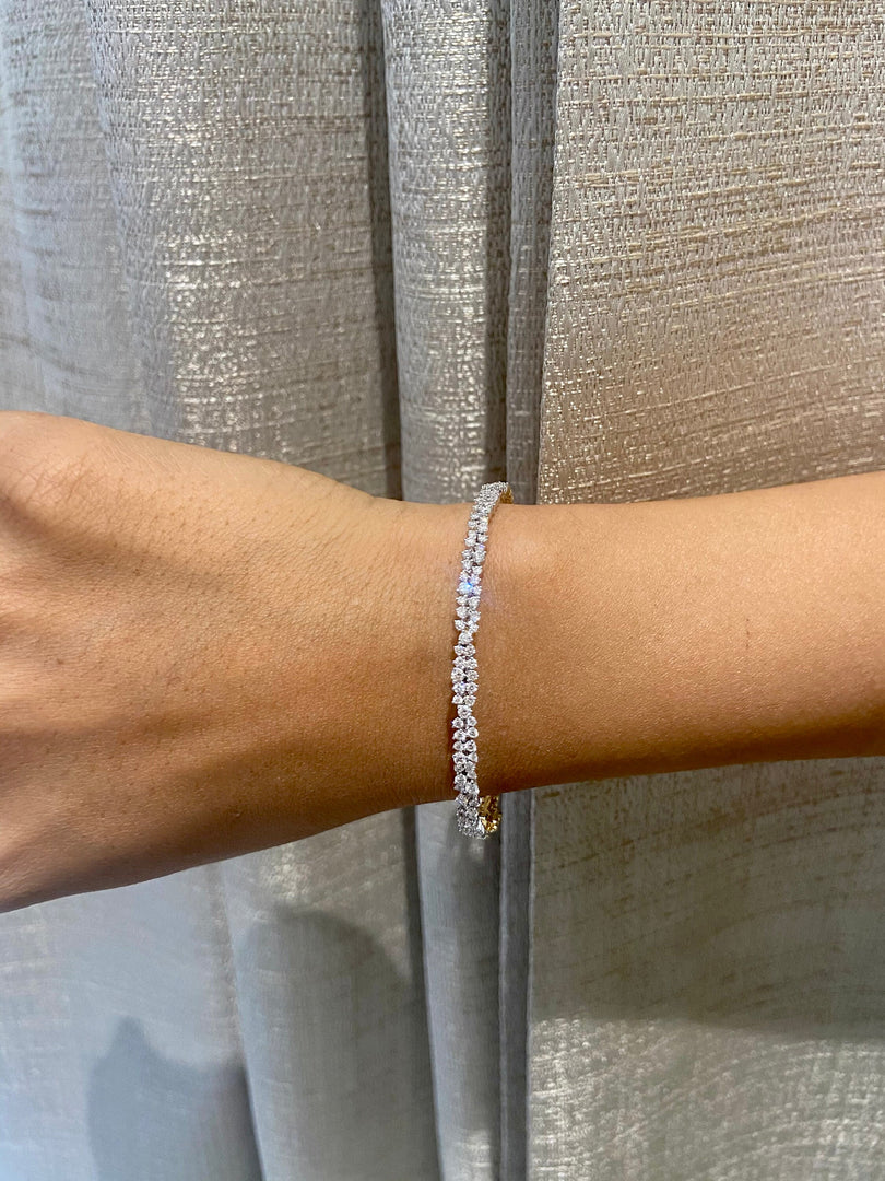 Cluster Bracelet In 14k Solid Gold, Dual Tone Bracelet With Natural Diamonds, Gift for Her