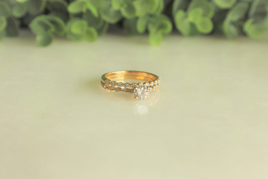 Round Solitaire Ring, Engagement Ring With Supporting Band, 14k Solid Gold, Eternity Ring, Natural Diamonds, Promise Ring, Gift For Her