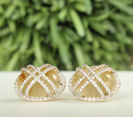 Load image into Gallery viewer, Oval Shaped Golden Rutile Quartz Earrings with Diamonds, Natural Diamonds, 14k solid Gold, Natural Gemstone Earrings, Gift For Her
