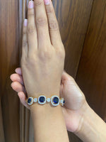 Load image into Gallery viewer, Blue Sapphire Diamond Bracelet, 14k Solid Gold, Gemstone Bracelet, Natural Diamonds, Illusion Set Bracelet, Anniversary Gift for her
