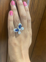 Load image into Gallery viewer, Blue Sapphire Butterfly Diamond Ring in 14K Solid Gold, Natural Diamonds,  Gemstone Ring, Gift for her
