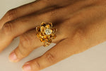 Load image into Gallery viewer, Solitaire engagement Diamond Flower Ring, 14k Solid Gold, Gold Petals Flower Ring, Natural Diamonds, Gift for her
