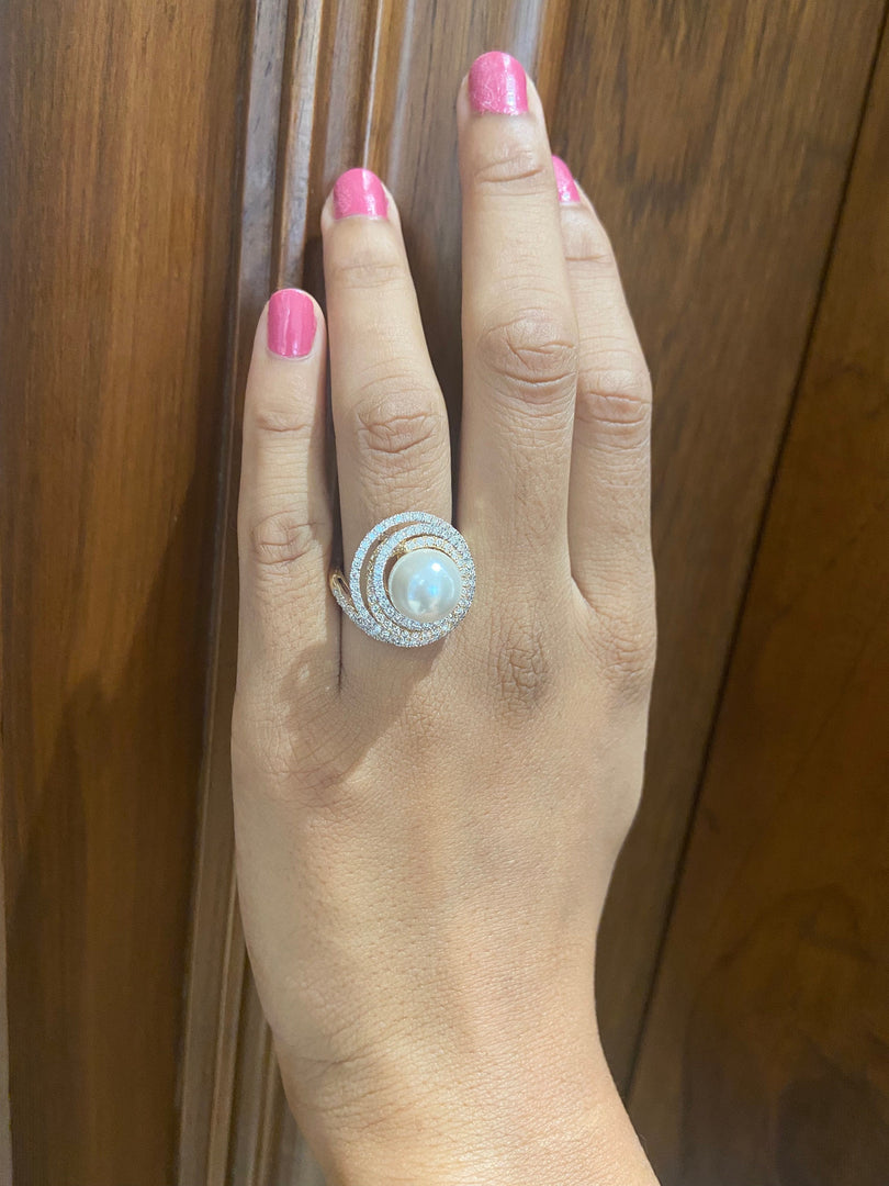 Cultured South Sea Pearl Diamond Ring, Gemstone Diamond Ring, 14k Solid Gold, Dual Tone Ring, Natural Diamonds, Gift for her