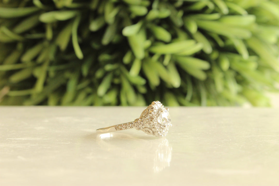 Round Solitaire Diamond Ring, Moissanite Flower Ring, 14k Solid Gold, Halo Engagement Ring, Gift For Her