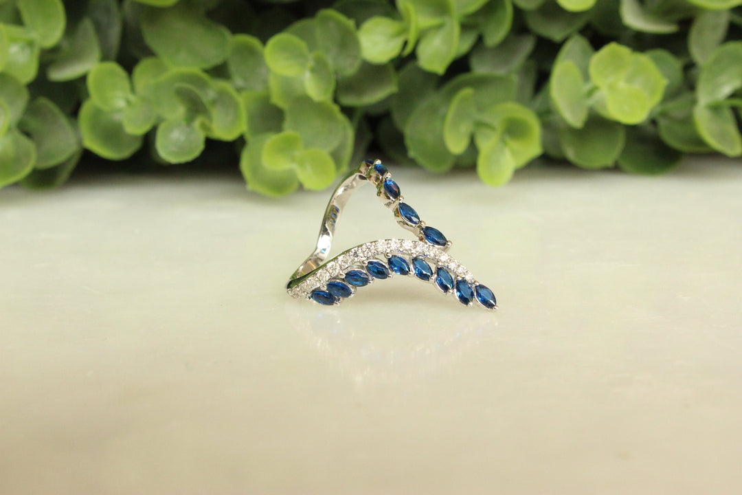 Blue Sapphire Diamond Ring In 14k Solid Gold, Birthstone Ring With Natural Diamonds, Gift for Women