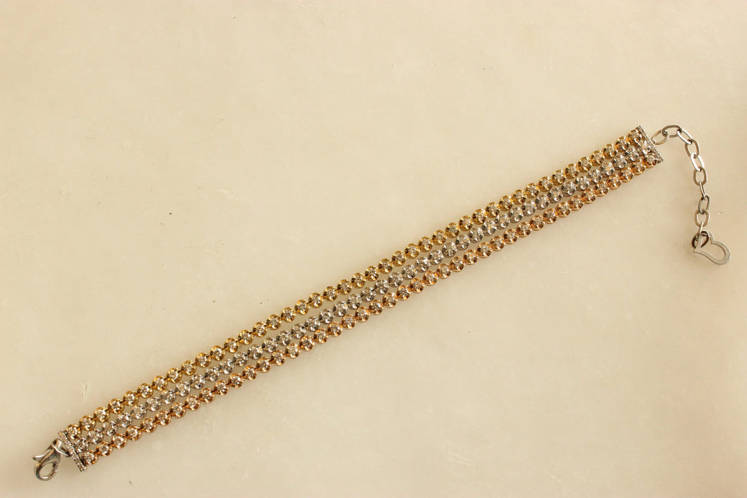 Trinity Tennis Bracelet, 14k Solid Gold Stackable Bracelet, Multi-Layered Connected Tri-color Bracelet, Natural Diamonds, Gift For Her