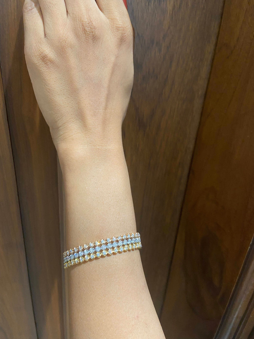 Trinity Tennis Bracelet, 14k Solid Gold Stackable Bracelet, Multi-Layered Connected Tri-color Bracelet, Natural Diamonds, Gift For Her