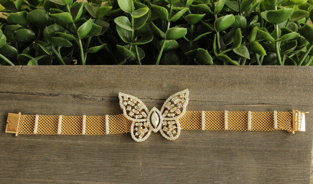 Butterfly Diamond Tennis Broad Bracelet in 14k Solid Gold, Marquise, Moissanite Bracelet, Italian Mesh chain Cocktail Bracelet, Gift for her