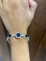 Load image into Gallery viewer, Blue Sapphire Diamond Bracelet, 14k Solid Gold, Gemstone Bracelet, Natural Diamonds, Illusion Set Bracelet, Anniversary Gift for her
