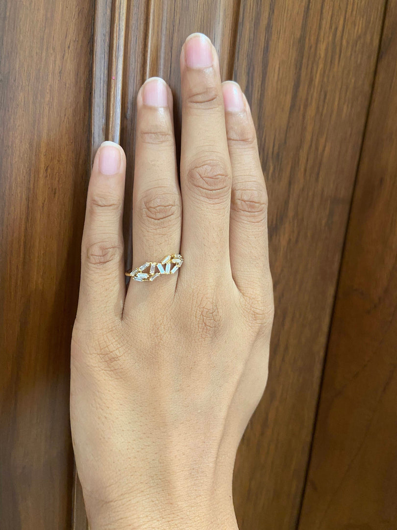 Baguettes Diamond Ring, 14k Solid Gold, Natural Diamond, Gift for her