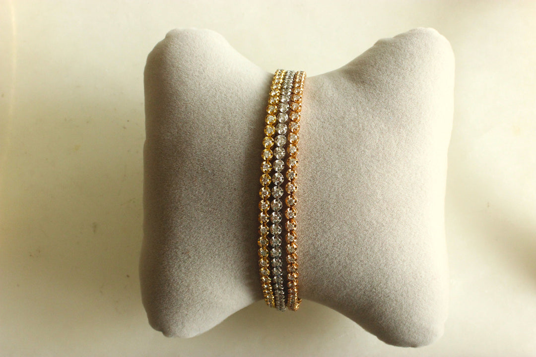 Trinity Tennis Bracelet, 14k Solid Gold Stackable Bracelet, Multi-Layered Connected Tri-color Bracelet, Natural Diamonds, Gift For Her