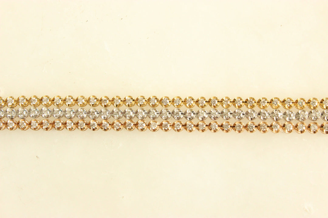 Trinity Tennis Bracelet, 14k Solid Gold Stackable Bracelet, Multi-Layered Connected Tri-color Bracelet, Natural Diamonds, Gift For Her