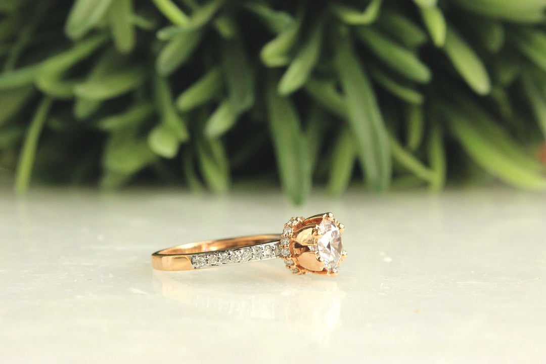 Solitaire Diamond Ring, 14k Solid Gold, Crown Ring, Moissanite Engagement Ring, , Bridal Wedding Jewelry, Gift For Her
