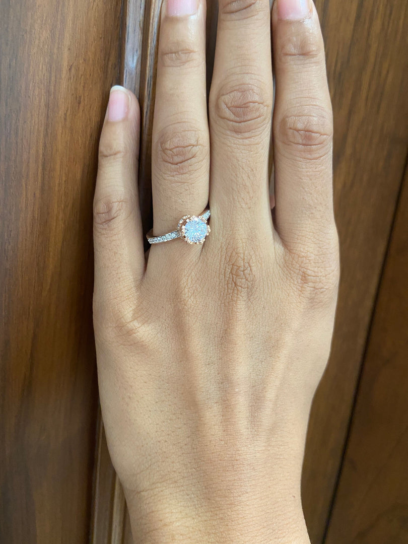 Solitaire Diamond Ring, 14k Solid Gold, Crown Ring, Moissanite Engagement Ring, , Bridal Wedding Jewelry, Gift For Her