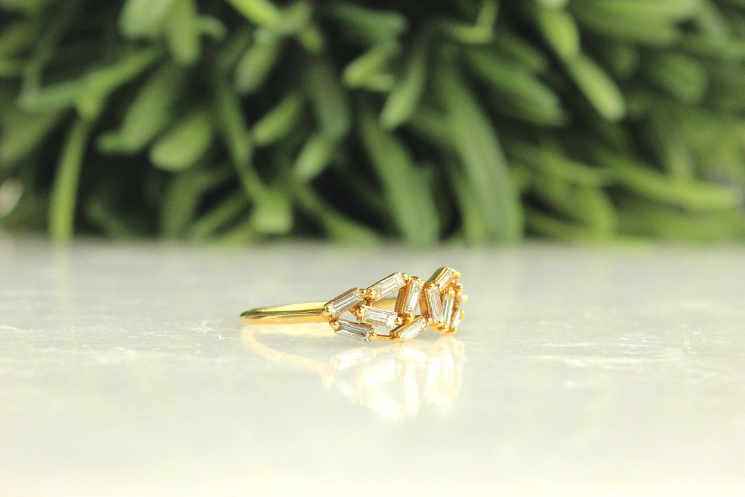 Baguettes Diamond Ring, 14k Solid Gold, Natural Diamond, Gift for her