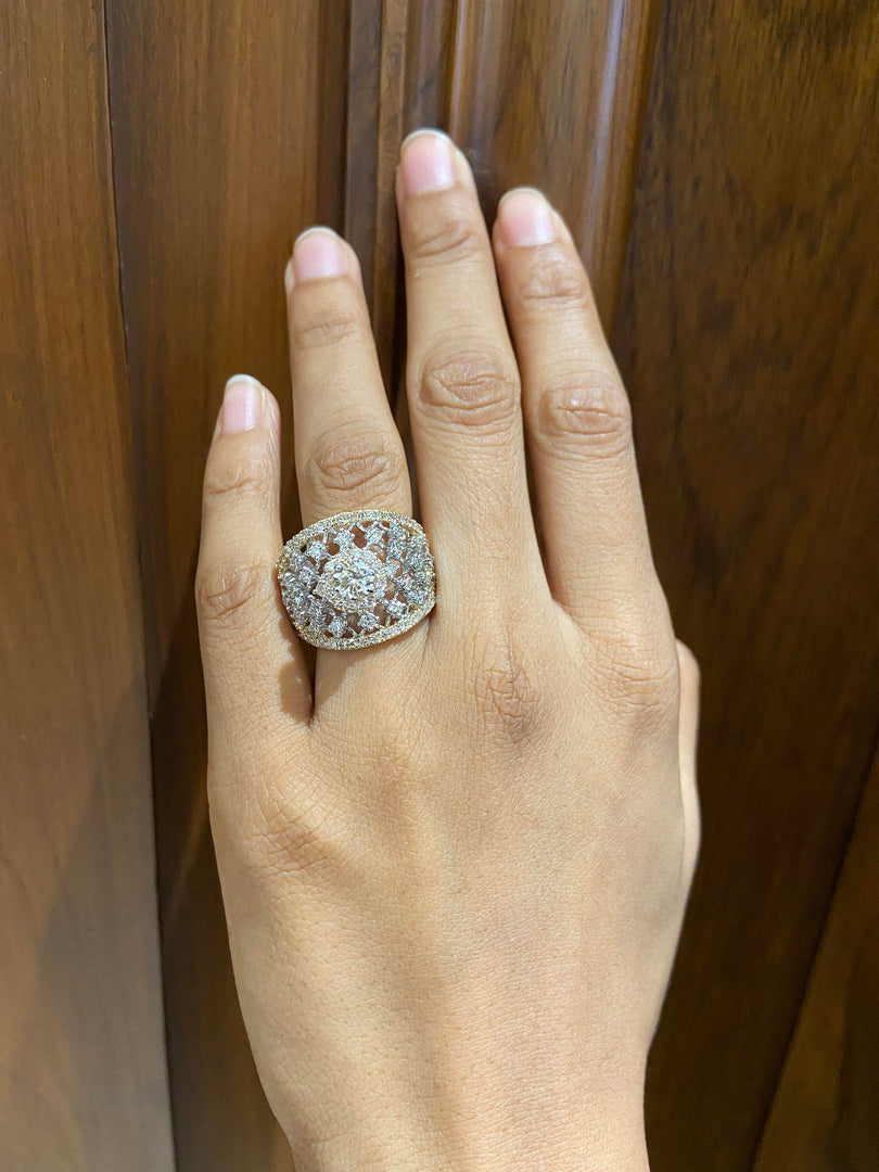 Broad Solitaire Diamond Ring, 14k Solid Gold Diamond Band, Two Toned Ring, Natural Diamonds, Gift for her