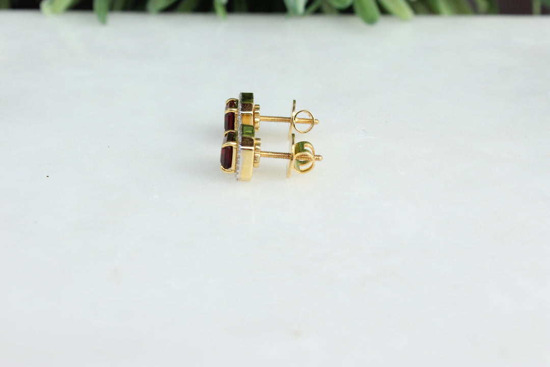 Ruby Diamonds Stud, Birthstone Gemstone Earrings, 14k Solid Gold, Natural Diamonds, Gift For Her