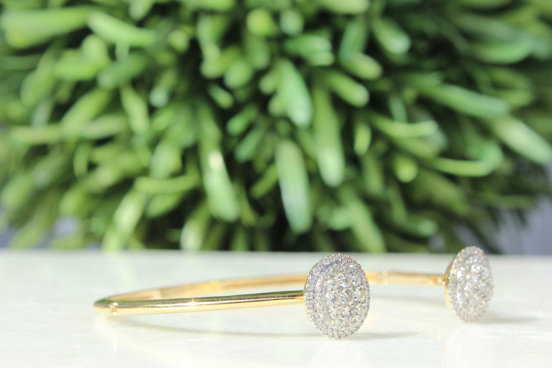 Circle Gold Bracelet, Cluster Setting Bracelet, Natural Diamonds Open Cuff, 14K Solid Gold, Gift for her