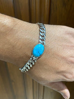 Load image into Gallery viewer, Turquoise Men&#39;s Bracelet, Miami Cuban Bracelet, Gemstone Bracelet, 14k Solid Gold, Chain &amp; Link Bracelet, Men&#39;s Jewelry

