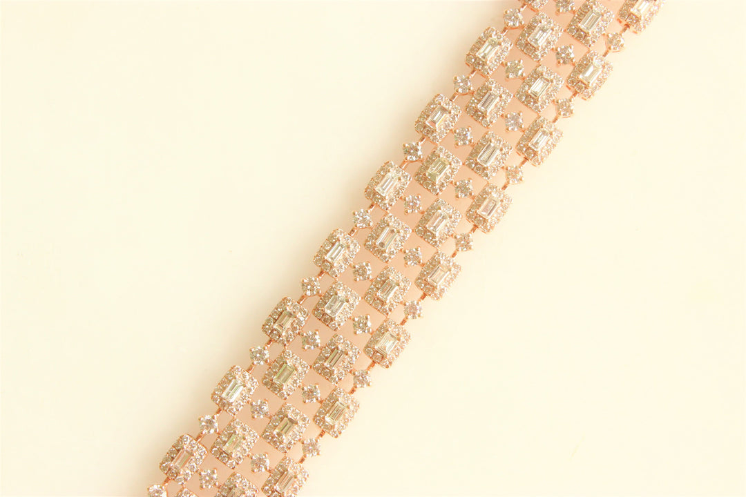 Fancy Diamond Bracelet, Baguette and Round Diamonds Bracelet, 14k Solid Gold, Moissanite Bracelet, Gift for her