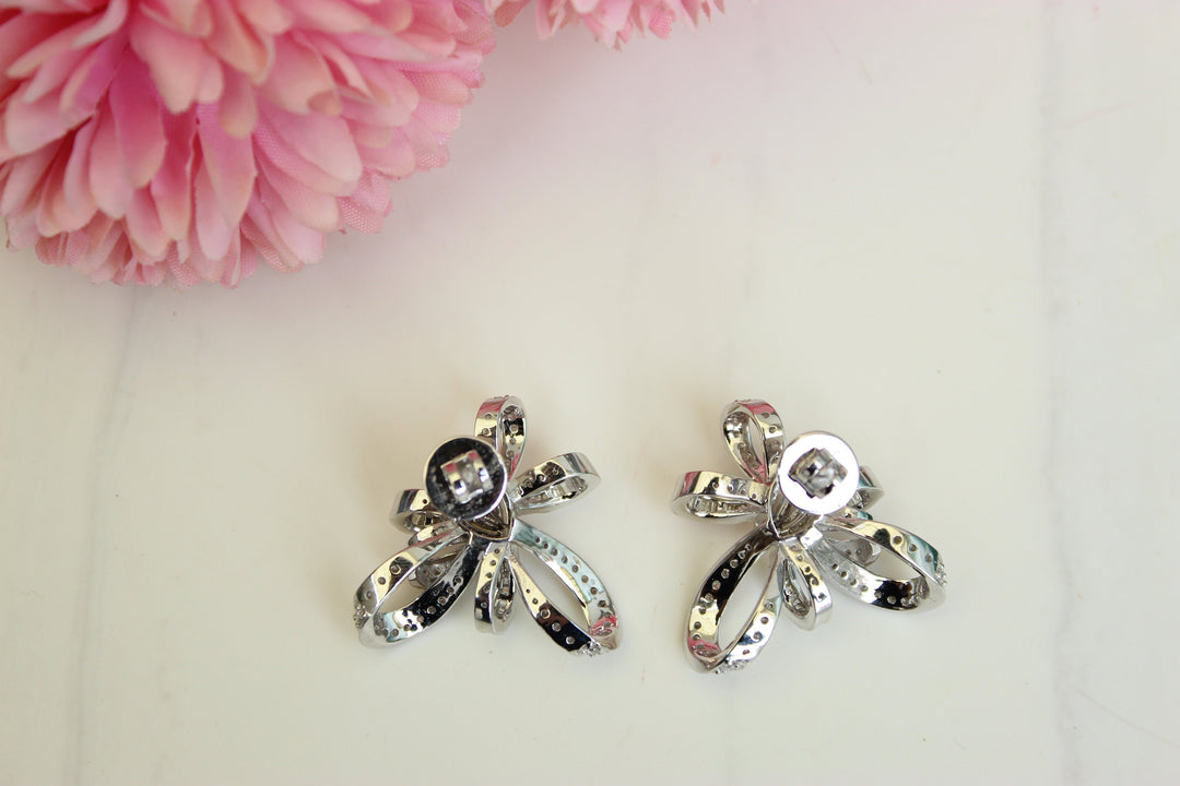 Bow Earrings with Pear Shaped Diamonds, with Baguette Diamond accents, 14k Solid Gold, Natural Diamonds, Dual Tone, Gift for her
