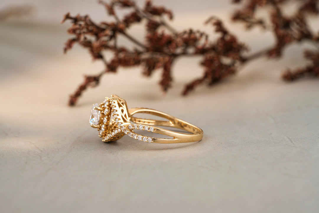 Round Engagement Diamond Ring, 14k Solid Gold, Solitaire Ring, Halo Eye Shape Design, Natural Diamonds, Gift For Her