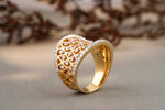 Load image into Gallery viewer, Diamond Cocktail Ring, 14K Solid Gold, Natural Diamonds, Concave Corset Ring, Broad Diamond Band with Matt Effect, Gift for her
