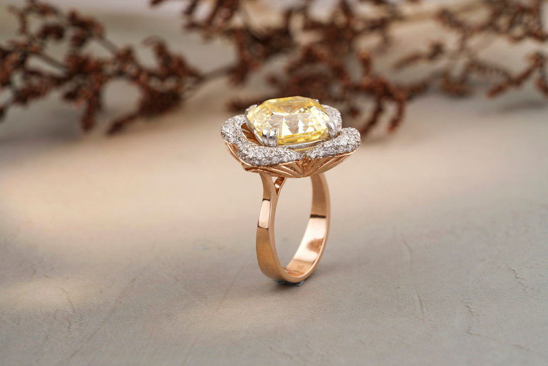 Citrine Diamond Ring In 14kt Solid Gold, Cocktail Ring With Natural Diamonds, Gift for Her