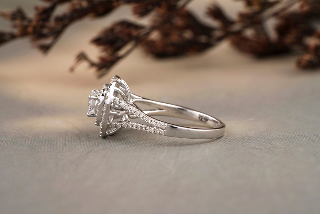 Lab Grown Diamond Engagement Ring, IGI Certified, Solitaire Halo Square Shape Ring, Solid Gold Ring, Wedding Bridal Jewelry, Gift For Her