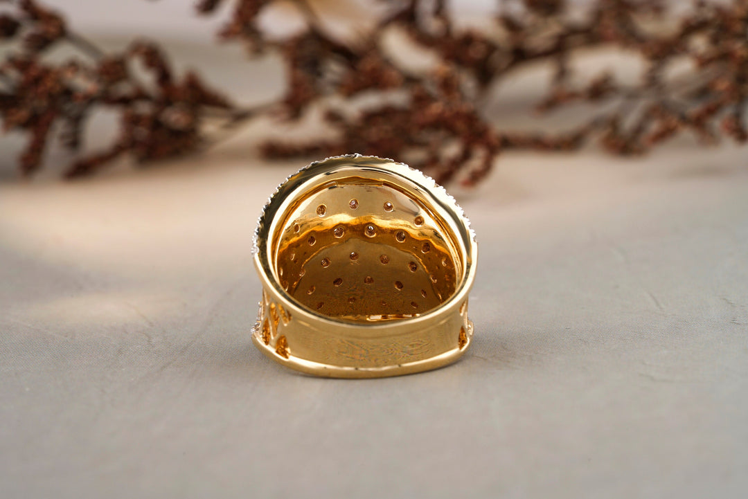 Diamond Cocktail Ring, 14K Solid Gold, Natural Diamonds, Concave Corset Ring, Broad Diamond Band with Matt Effect, Gift for her