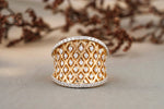 Load image into Gallery viewer, Diamond Cocktail Ring, 14K Solid Gold, Natural Diamonds, Concave Corset Ring, Broad Diamond Band with Matt Effect, Gift for her
