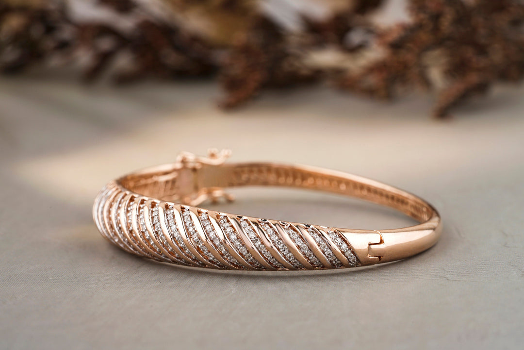 Statement Diamond Bangle Bracelet in 14k Solid Gold, Hinged Bracelet, Natural Diamonds, Gift for her