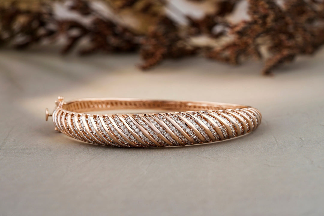 Statement Diamond Bangle Bracelet in 14k Solid Gold, Hinged Bracelet, Natural Diamonds, Gift for her