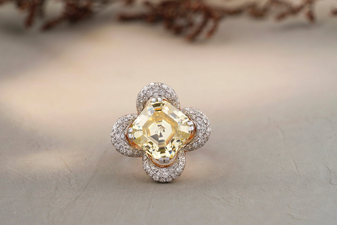 Citrine Diamond Ring In 14kt Solid Gold, Cocktail Ring With Natural Diamonds, Gift for Her