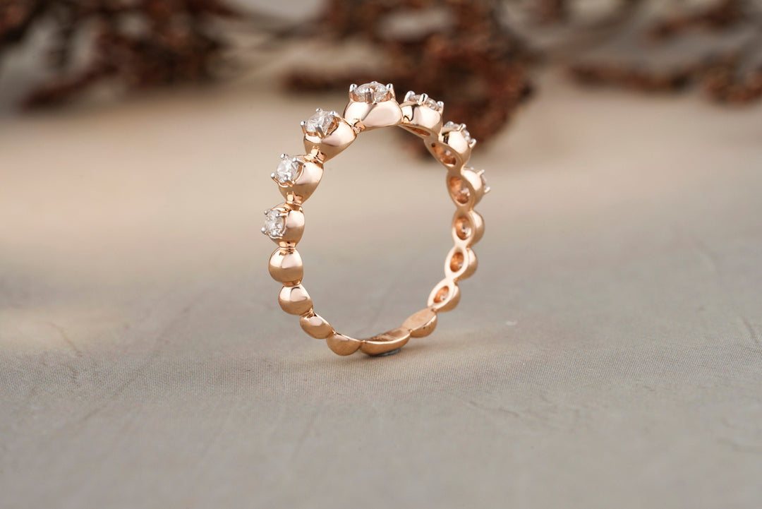 Bubble Design Diamonds Ring, Supporting Ring, Eternity Band, 14k Solid Gold, Natural Diamonds,  Perfect Gift For Her