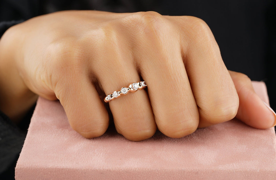 Bubble Design Diamonds Ring, Supporting Ring, Eternity Band, 14k Solid Gold, Natural Diamonds,  Perfect Gift For Her
