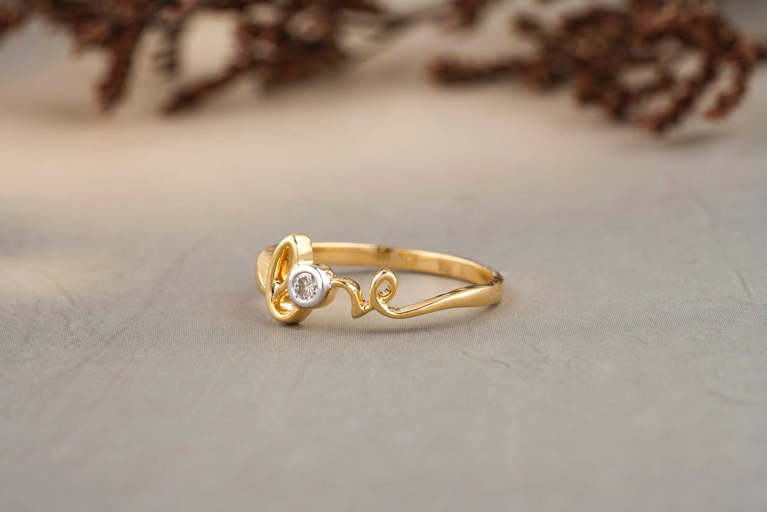 Diamond Love Ring In 14K Solid Gold, Proposal Ring With Natural Diamonds, Gift for Her