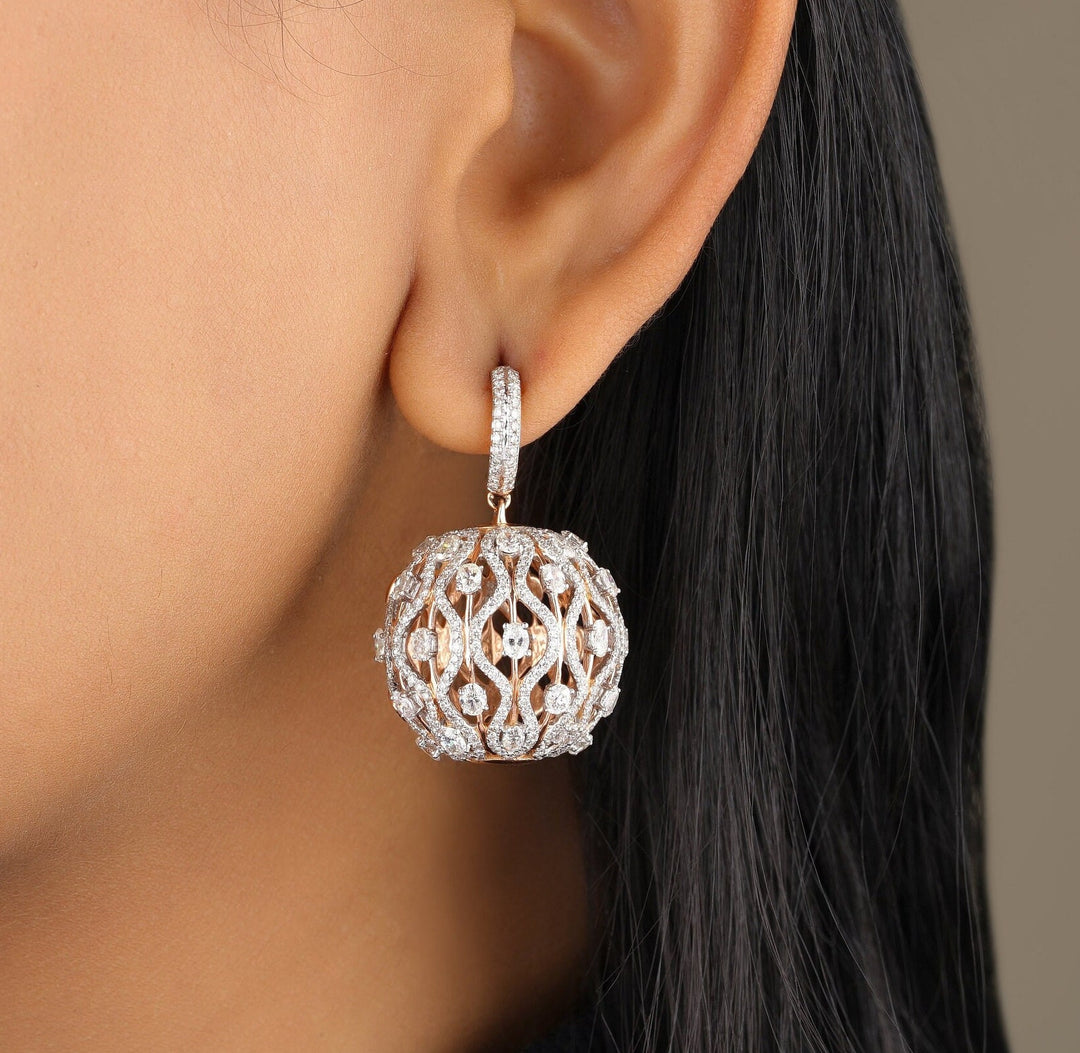 Orb Diamond Drop Earrings, 14K Solid Gold, Oval & Round Natural Diamonds, Bridal Wedding Earrings, Gift for her