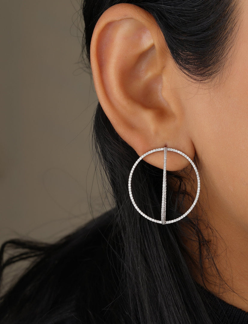 Round Overlapping Criss Cross Circle Hoop Earrings, 14k Solid Gold, Natural Diamonds, Gift for her