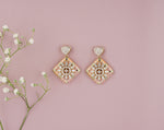Load image into Gallery viewer, Diamond and Enamel Flower Earrings, Pink and Green Enamelling, 14k Solid Gold, Natural Diamonds, Gift For Her

