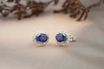 Load image into Gallery viewer, Oval Blue Sapphires Earrings with Diamond Halos, Gemstone Stud earrings, 14K Solid Gold, Natural Diamonds, Gift for her
