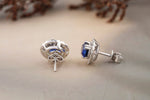 Load image into Gallery viewer, Oval Blue Sapphires Earrings with Diamond Halos, Gemstone Stud earrings, 14K Solid Gold, Natural Diamonds, Gift for her
